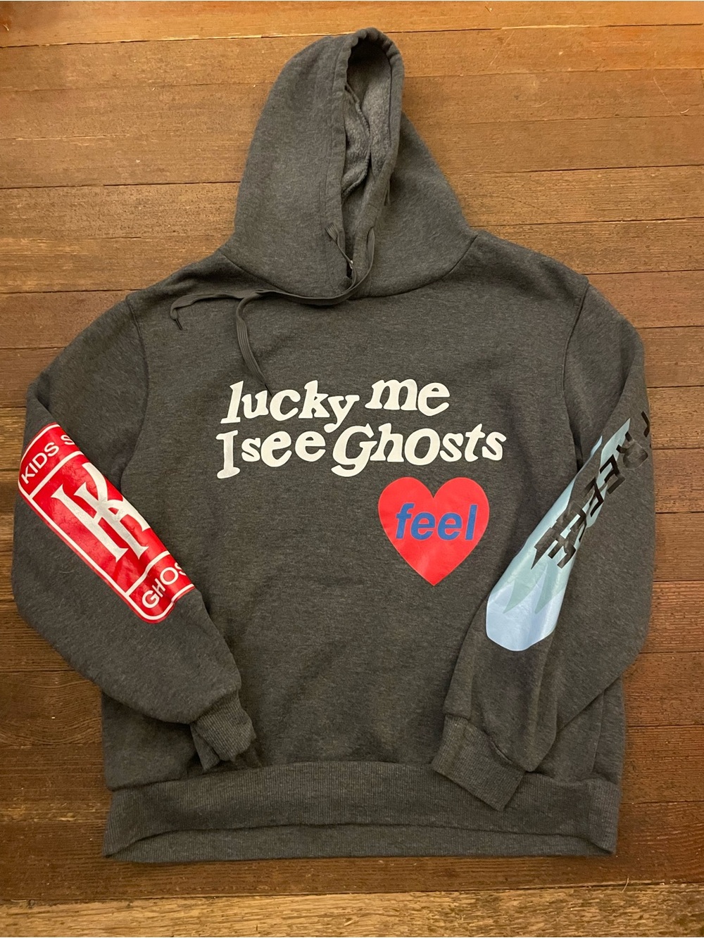 Lucky Me I See Ghosts 'Feel' Hoodie - Charcoal Graphic Pullover